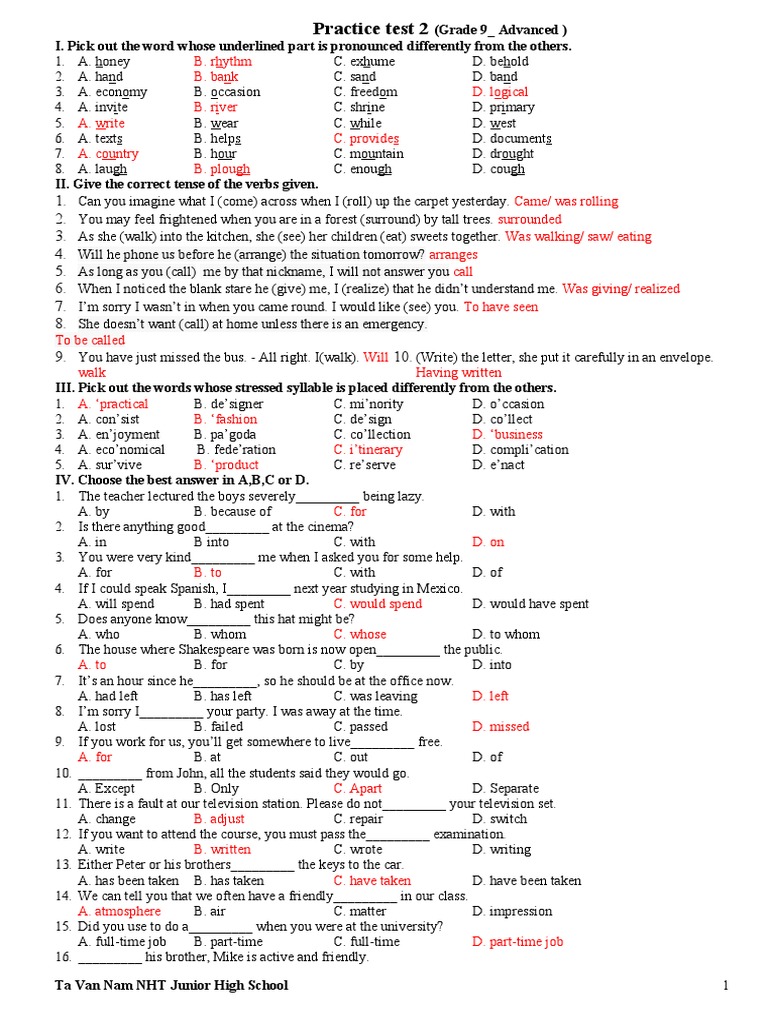 Grade 9 Advanced Practice Test 2 | PDF | Fertilizer | Sea