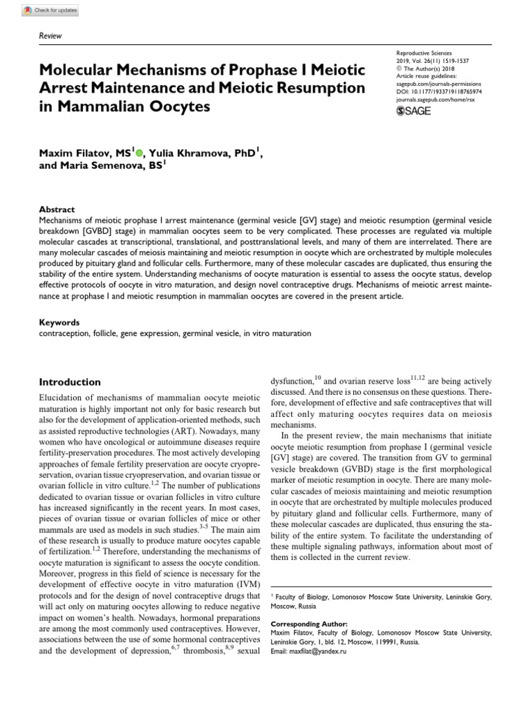 Molecular Mechanisms of Prophase PDF