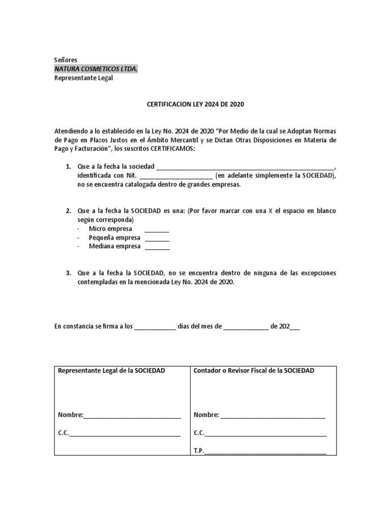 Certificación Ley 2024 de 2020 PDF