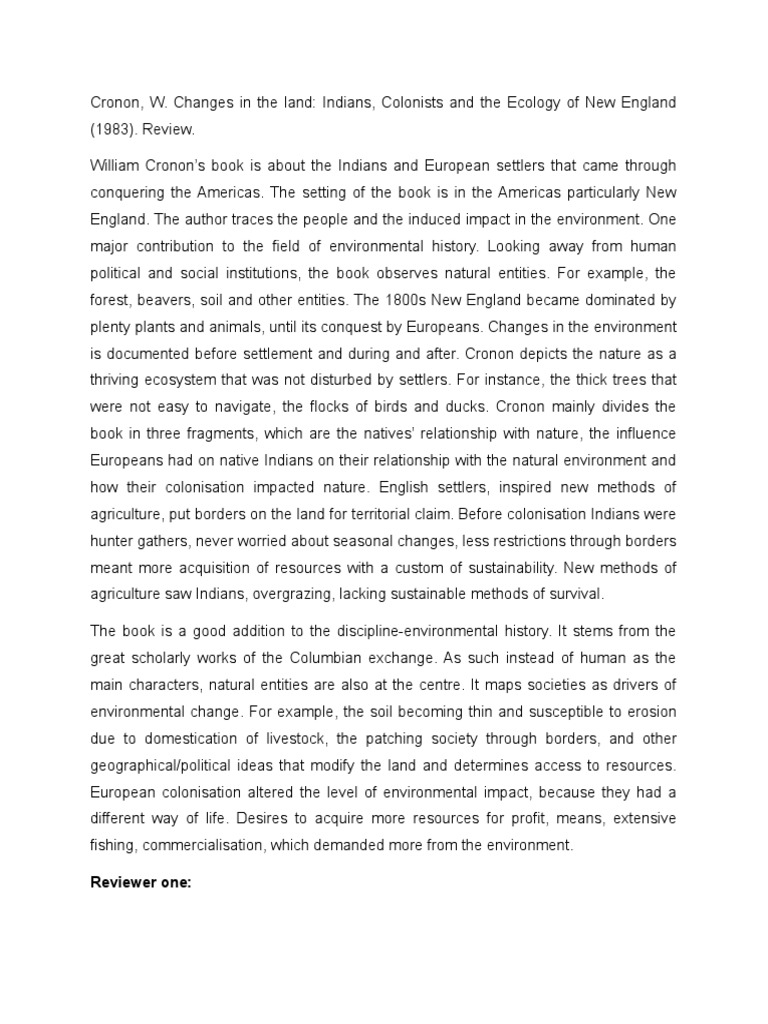William cronon changes in the land pdf environmental history ecology