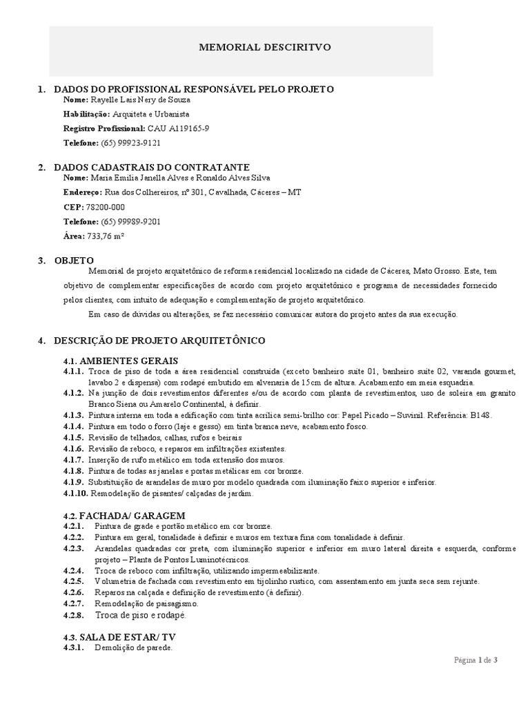 625983937-Memorial-Descritivo-de-Projeto-de-Reforma-Residencial | PDF ...