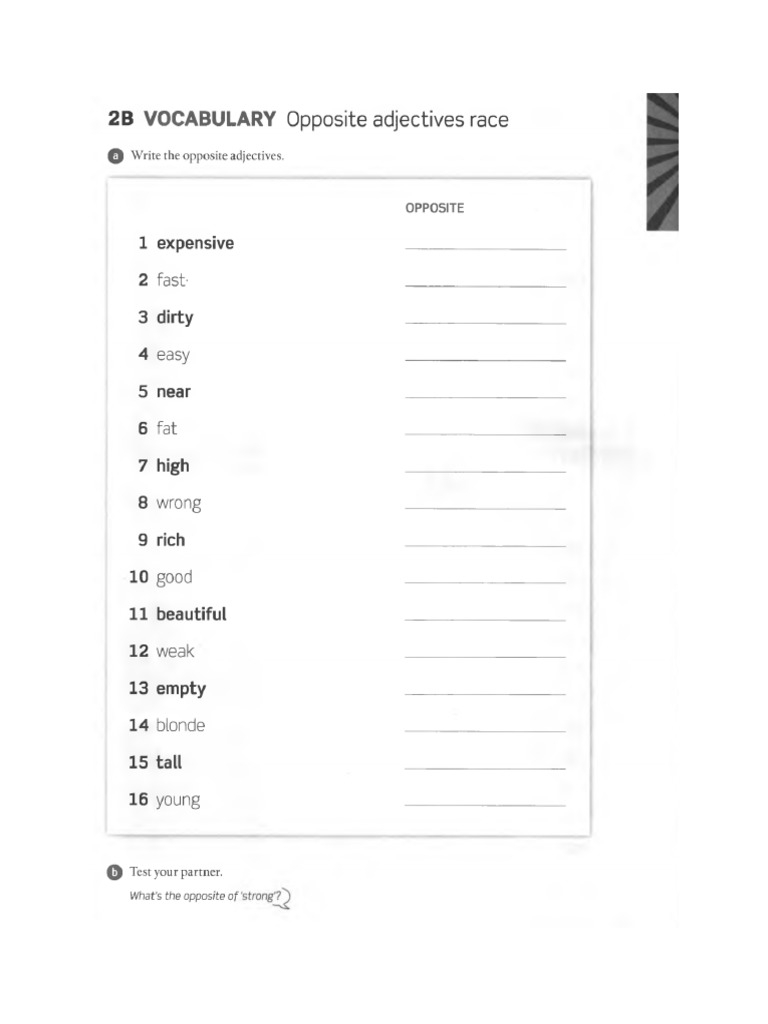 Opposite Adjective Vocabulary PDF