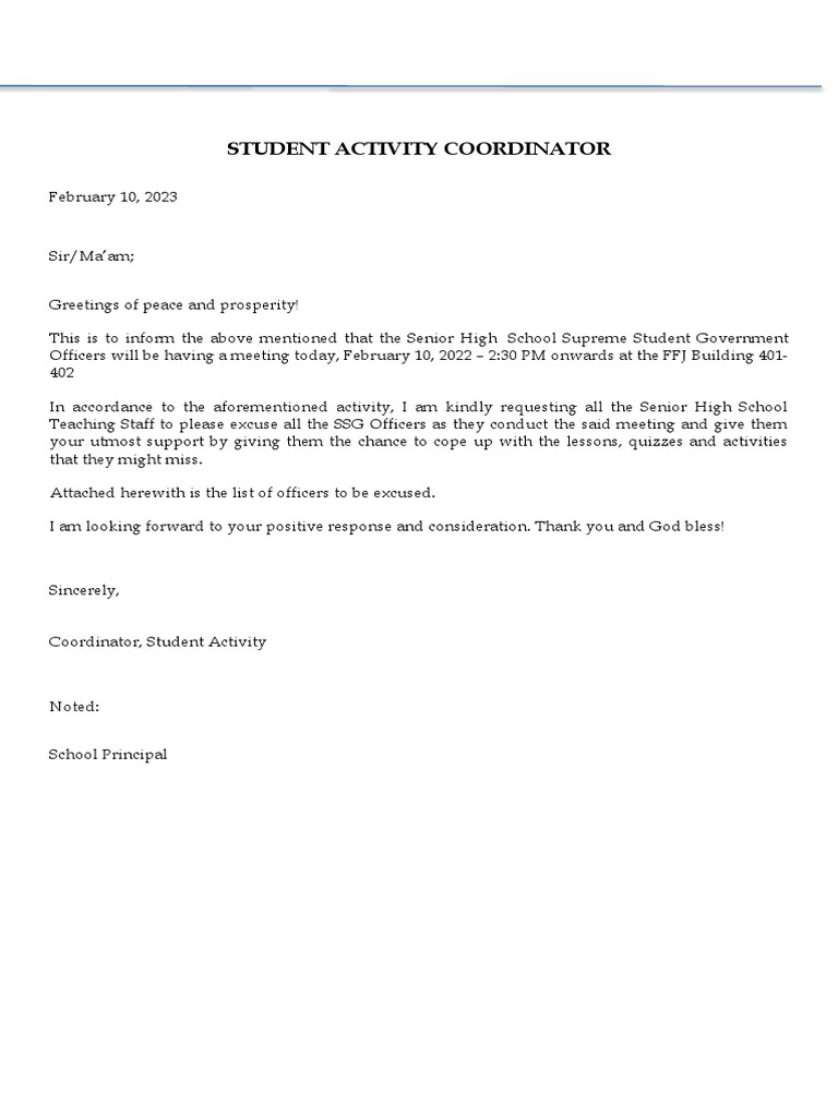 Excuse Letter SSG | PDF