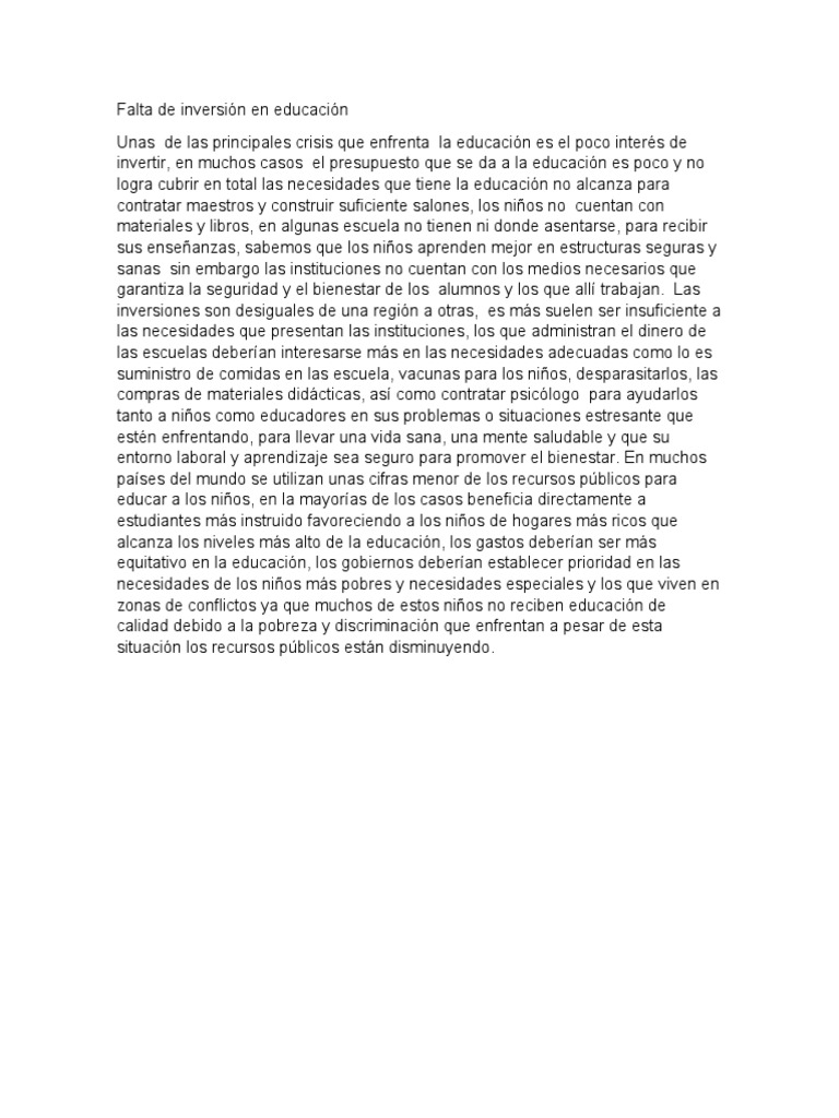 Inversión insuficiente en educación | PDF