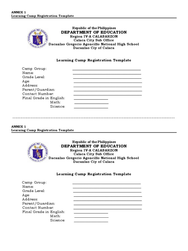 Learning Camp Registration Form | PDF
