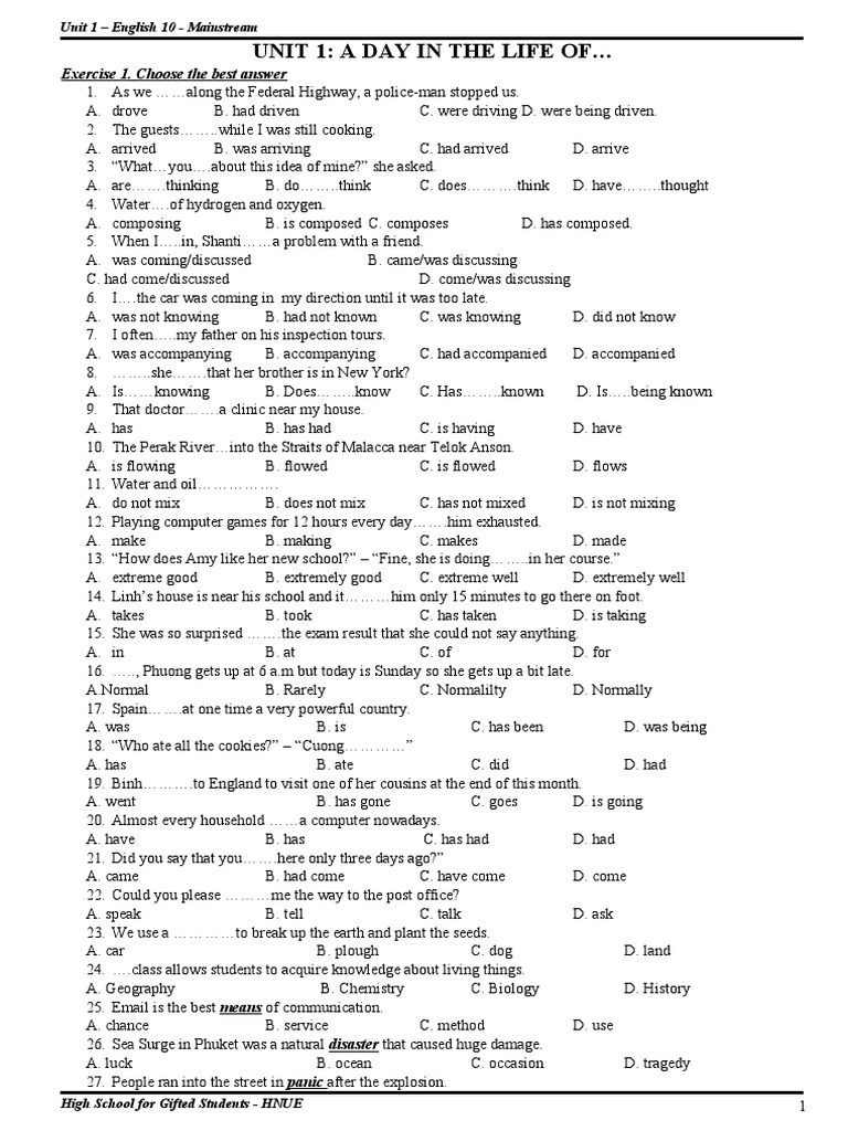 English 10 Unit 1 Exercises and Answers | PDF | Language Arts & Discipline