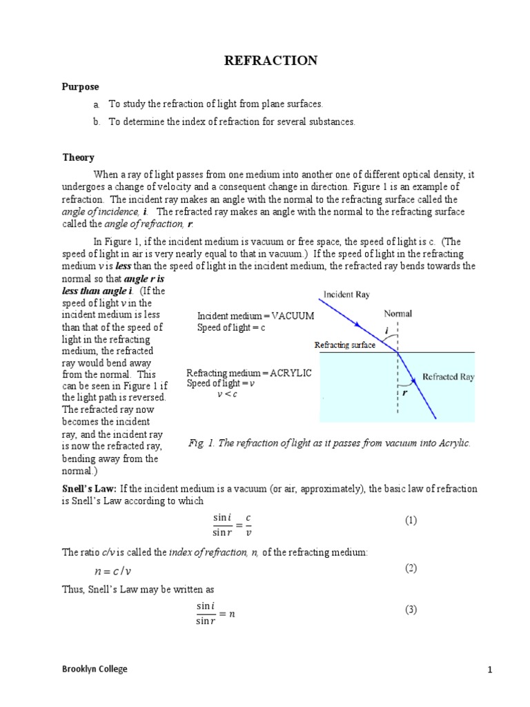Lab 11: Refraction and Index of Materials | PDF