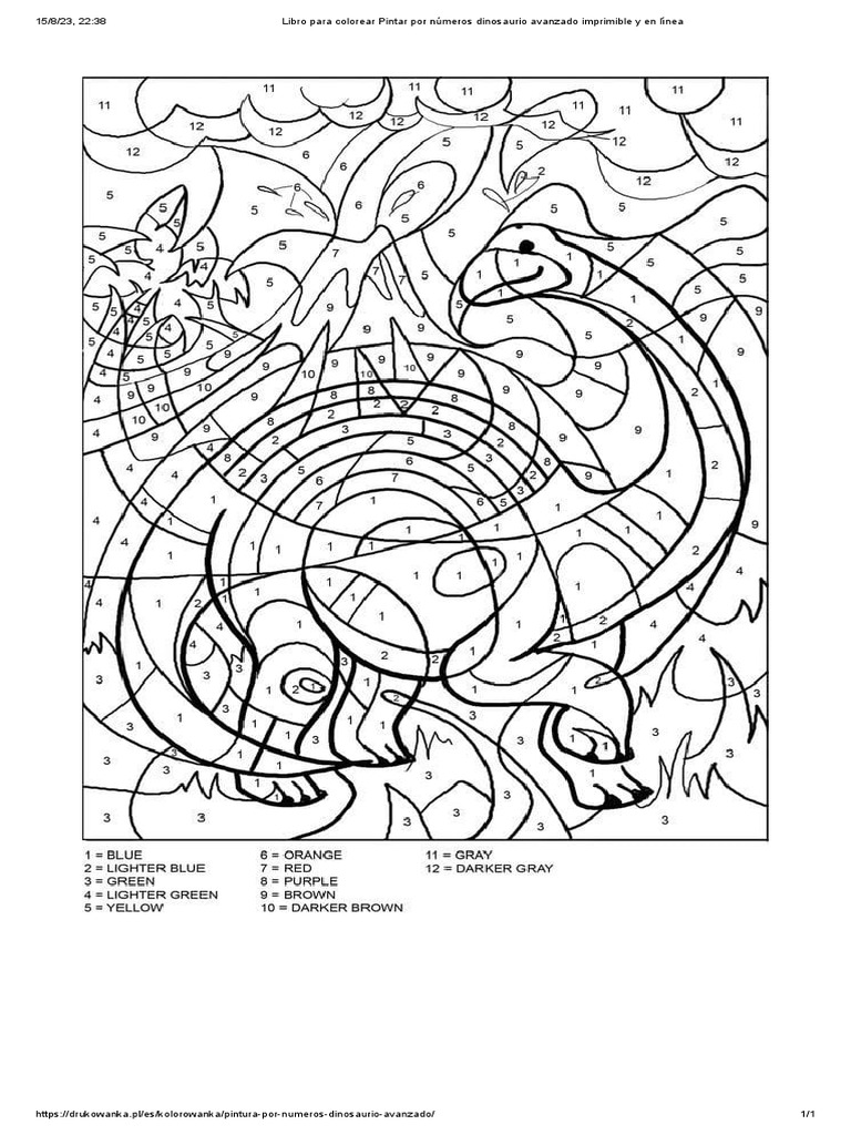 Libro para Colorear Pintar Por Números Dinosaurio Avanzado Imprimible y