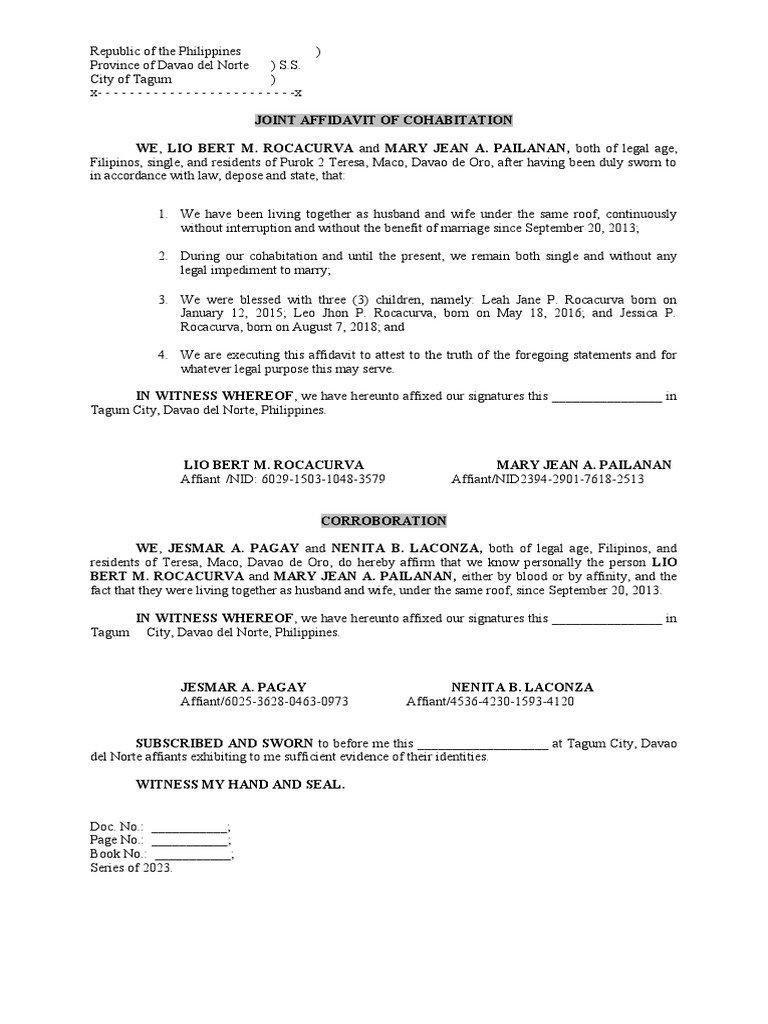 Affidavit of Cohabitation | PDF