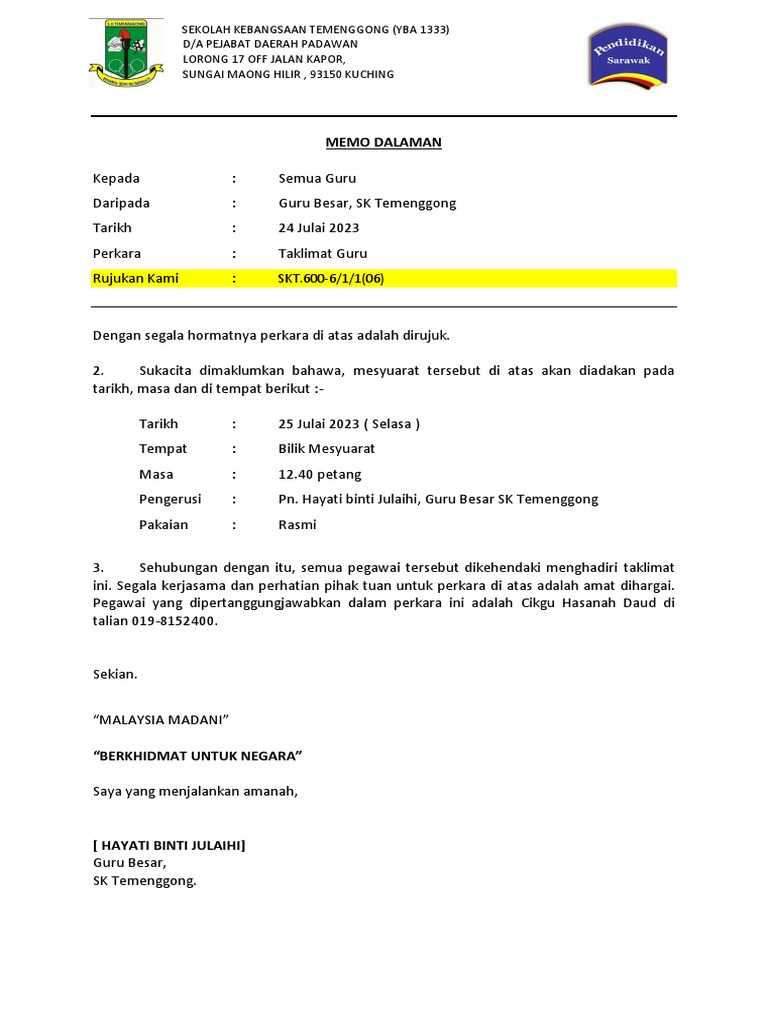 1.memo Taklimat Guru | PDF