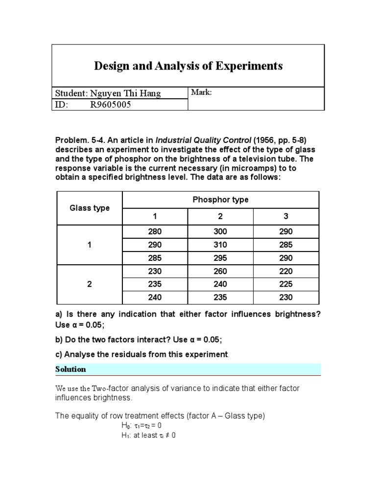 Design and Analysis of Experiments 2 | PDF | Analysis Of Variance ...
