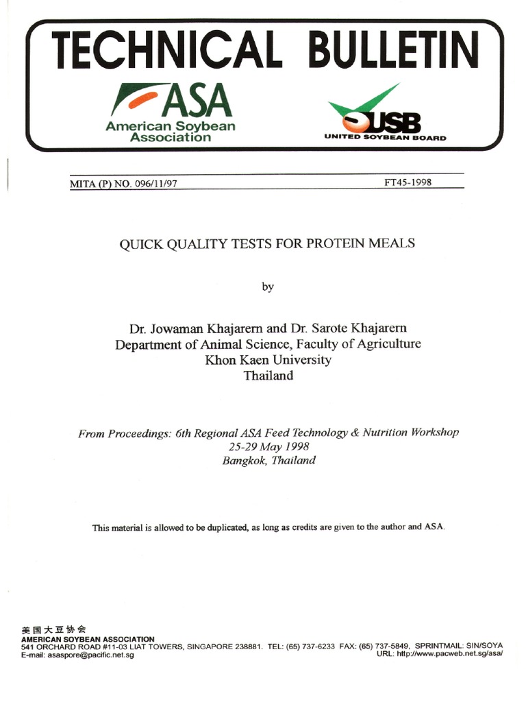 Feather - Quick Quality Tests For Protein Meals | PDF