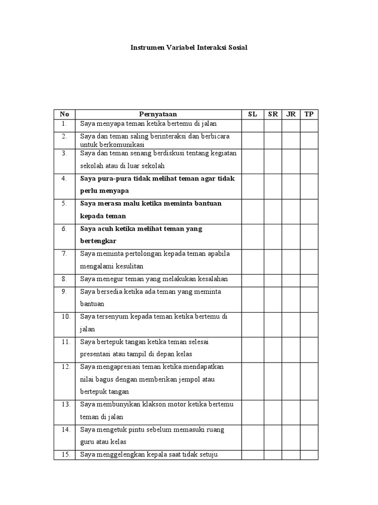 Instrumen Variabel Interaksi Sosial | PDF