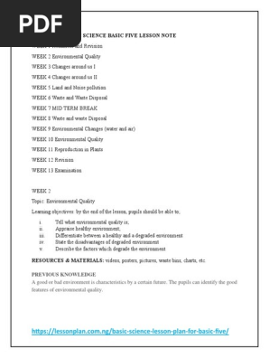 Basic Science Basic Five Lesson Plan