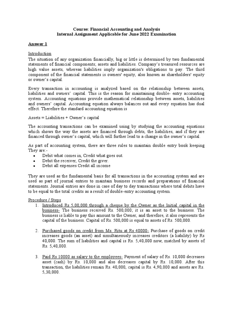 Financial Accounting Assignment Answers June 2022 | PDF