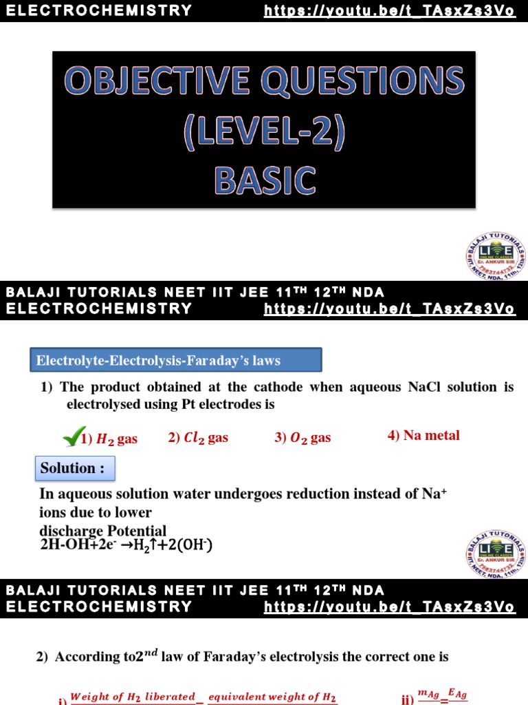 Electrochemistry MCQ Level 2 PDF Redox Electrode