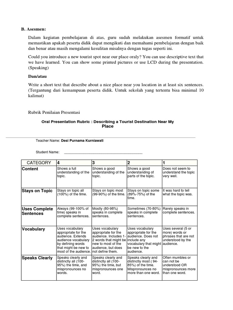 Oral Presentation Assessment Rubric | PDF | Language Arts & Discipline