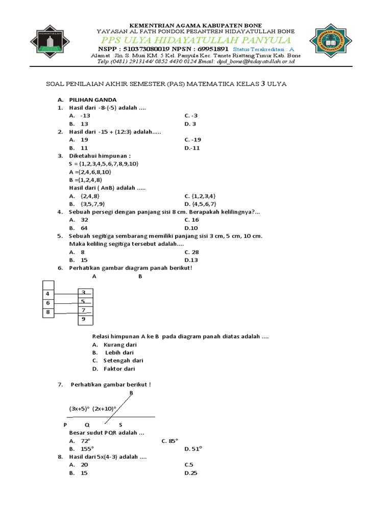 Soal Matematika Kelas 3 Ulya Pdf