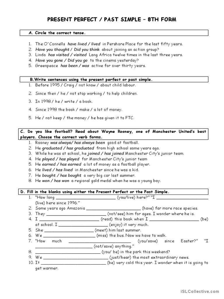 Present Perfect vs. Past Simple Exercises | PDF | Language Mechanics ...
