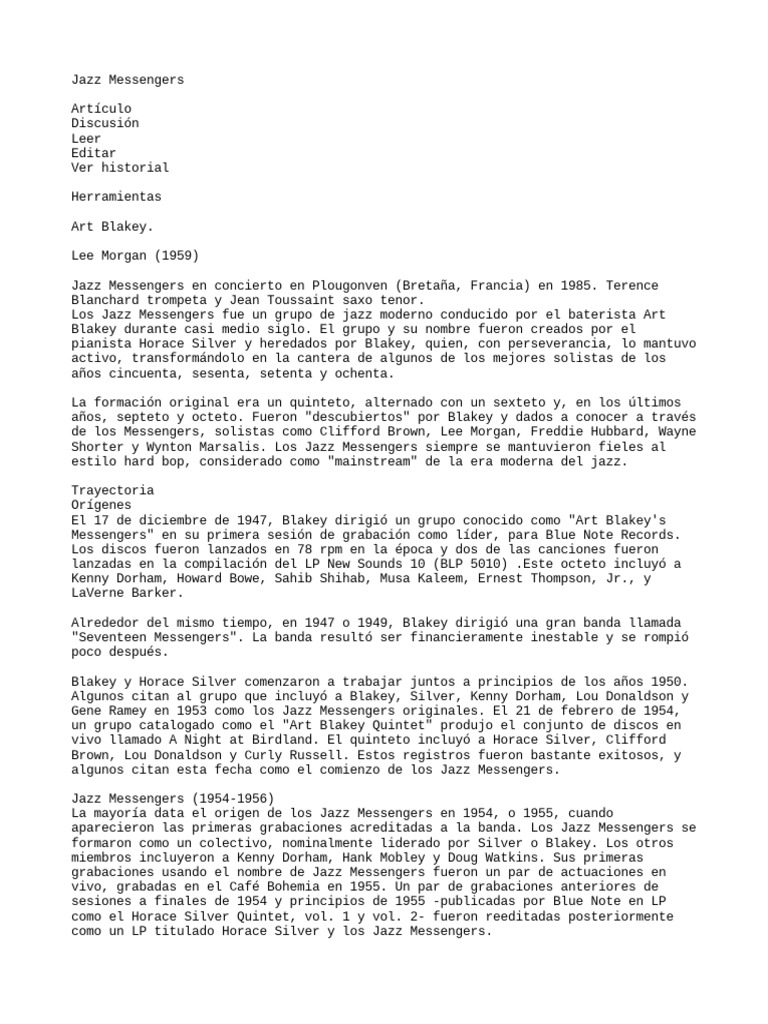 Jazz Messengers Pdf Músicos Grupos Musicales