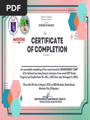 Certificate of Completion NLC Enhancement Camp