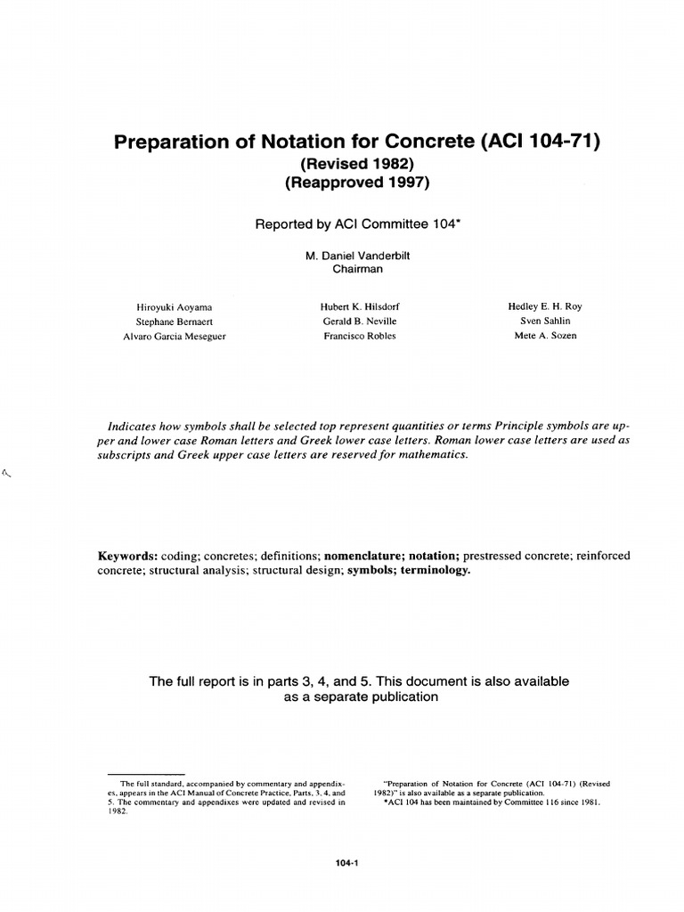 ACI 104-71 - Preparation of Notation For Concrete | PDF