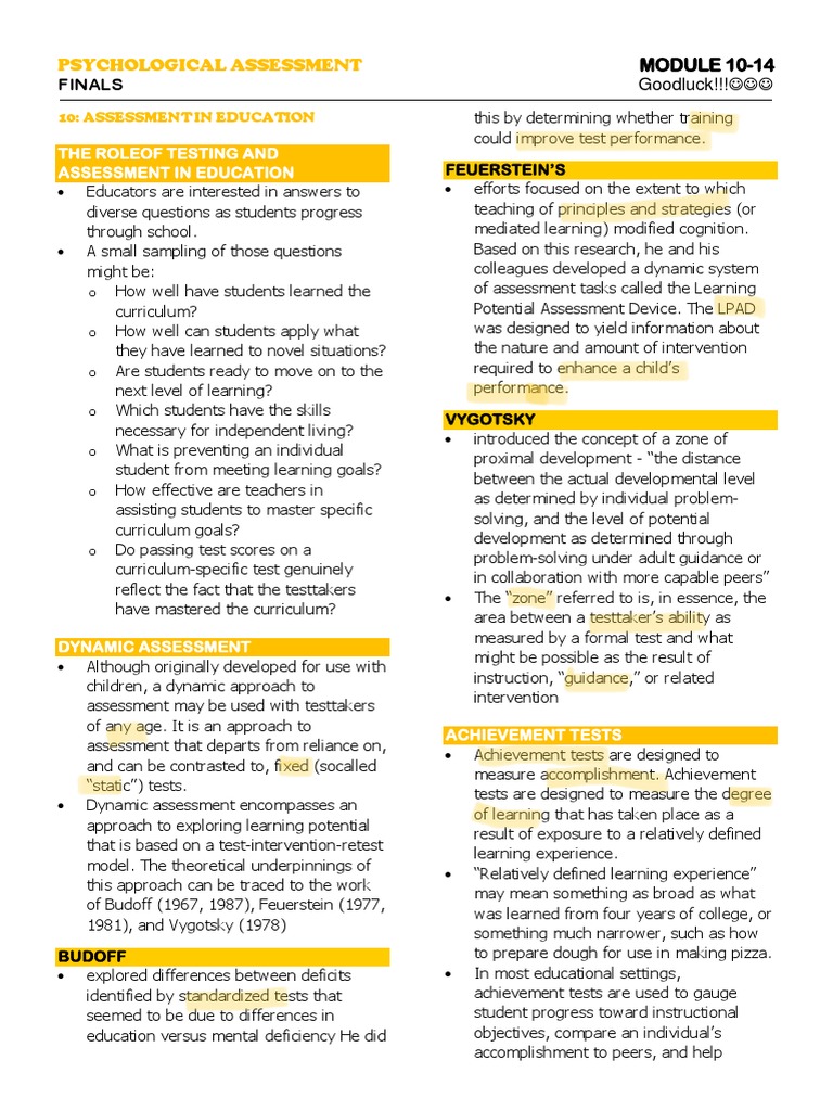 Psych Assessment Finals Reviewer | PDF | Educational Assessment ...