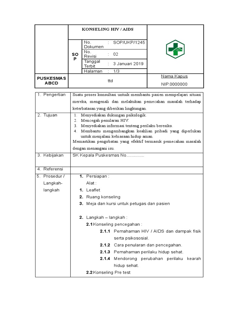 SOP Konseling HIV/AIDS | PDF
