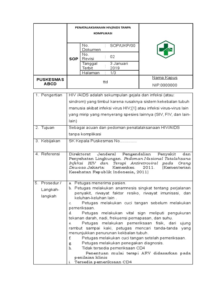 Sop Penatalaksanaan Hiv Aids Tanpa Komplikasi Pdf