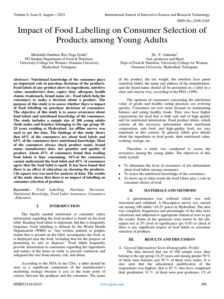 Food Labeling Impact on Young Adults | PDF | Body Mass Index | Survey ...