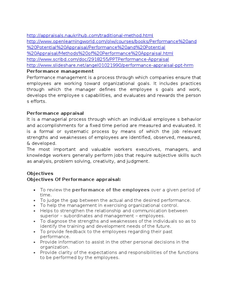 Performance Appraisal Methods Explained | PDF | Performance Appraisal ...