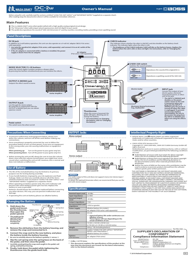 BOSS Dimension C (DC2w) Waza PDF Power Supply Alternating Current
