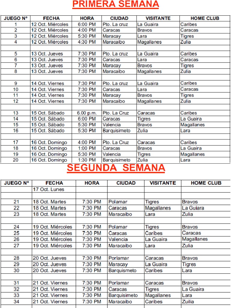 Calendario LVBP PDF