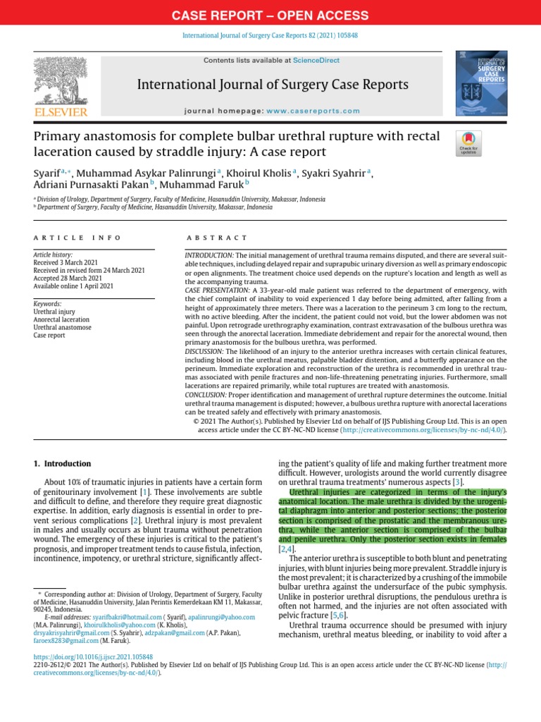 Urethral Rupture from Straddle Injury | PDF | Injury | Medical Specialties