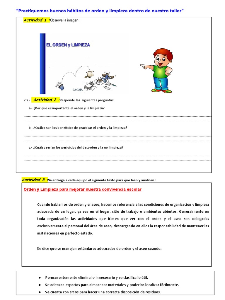 Orden y limpieza en el taller | PDF | Agua | Detergente
