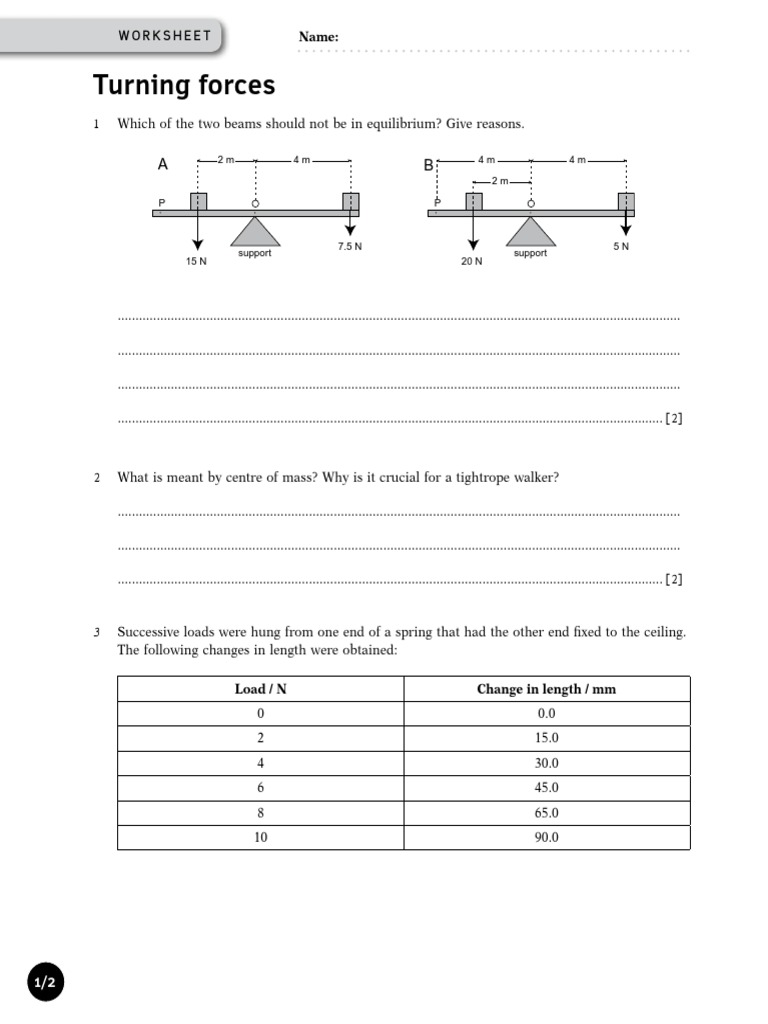 Turning Forces - Worksheet | PDF