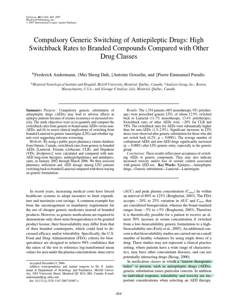 Epilepsia 2007 Andermann Compulsory Generic Switching of