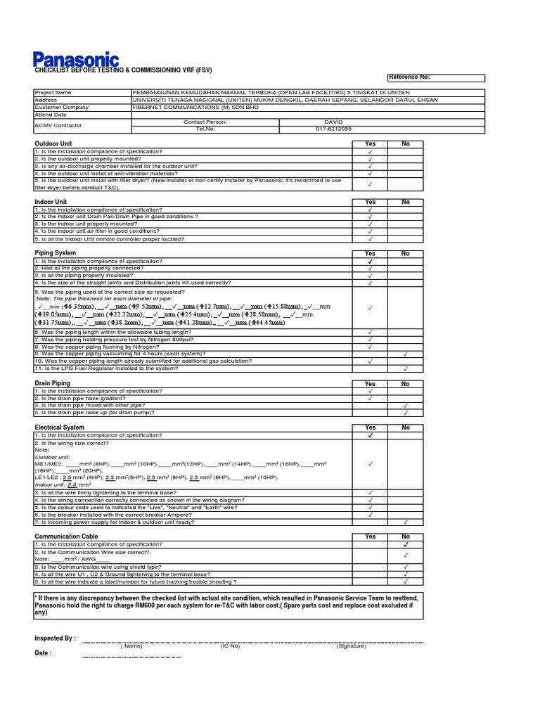 VRF Testing & Commissioning Checklist | PDF | Pipe (Fluid Conveyance ...