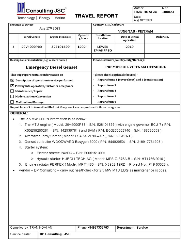 DAILY REPORT - 2.5MW EDG - Healthcheck 2023 - Aug 18th 2023 | PDF