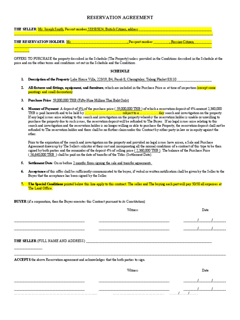 Reservation Agreement PDF
