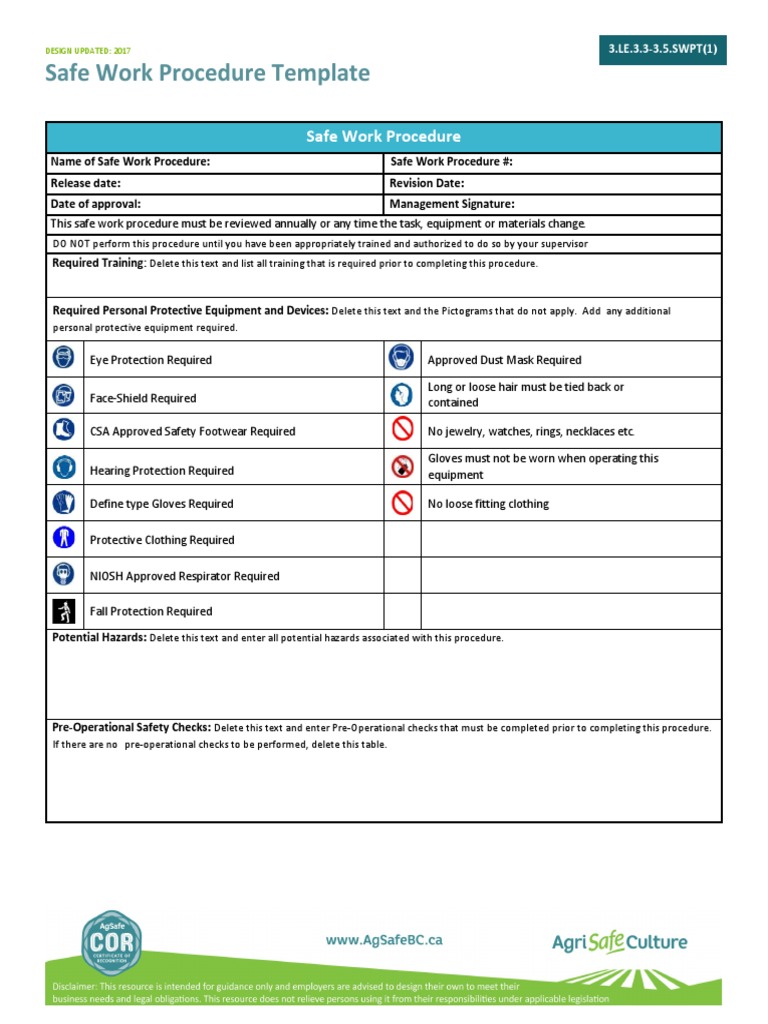 Safe Work Procedure Template PDF | PDF