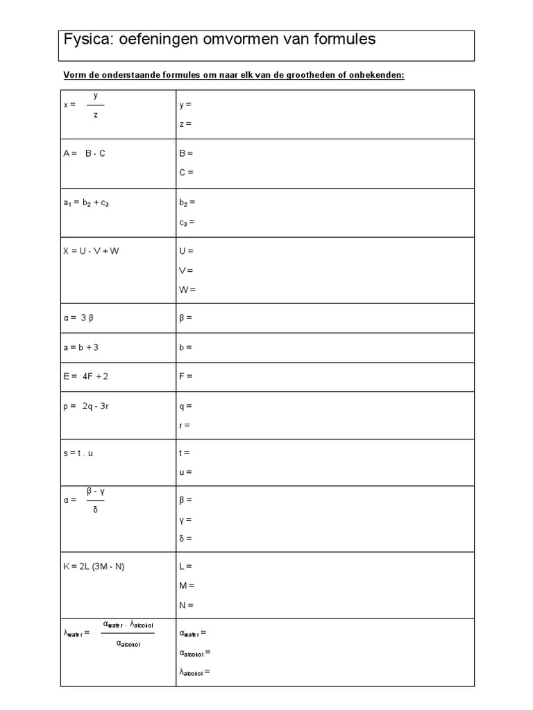 Omvormen Formules | PDF