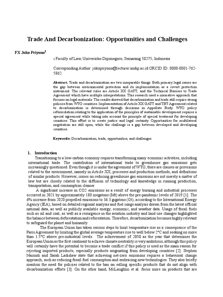 Trade and Decarbonization Challenges | PDF | Climate Change Mitigation ...