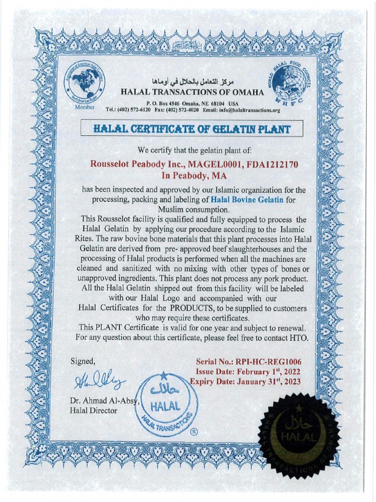 Halal Certificate Peabody - Valid 31 Jan 2023 | PDF