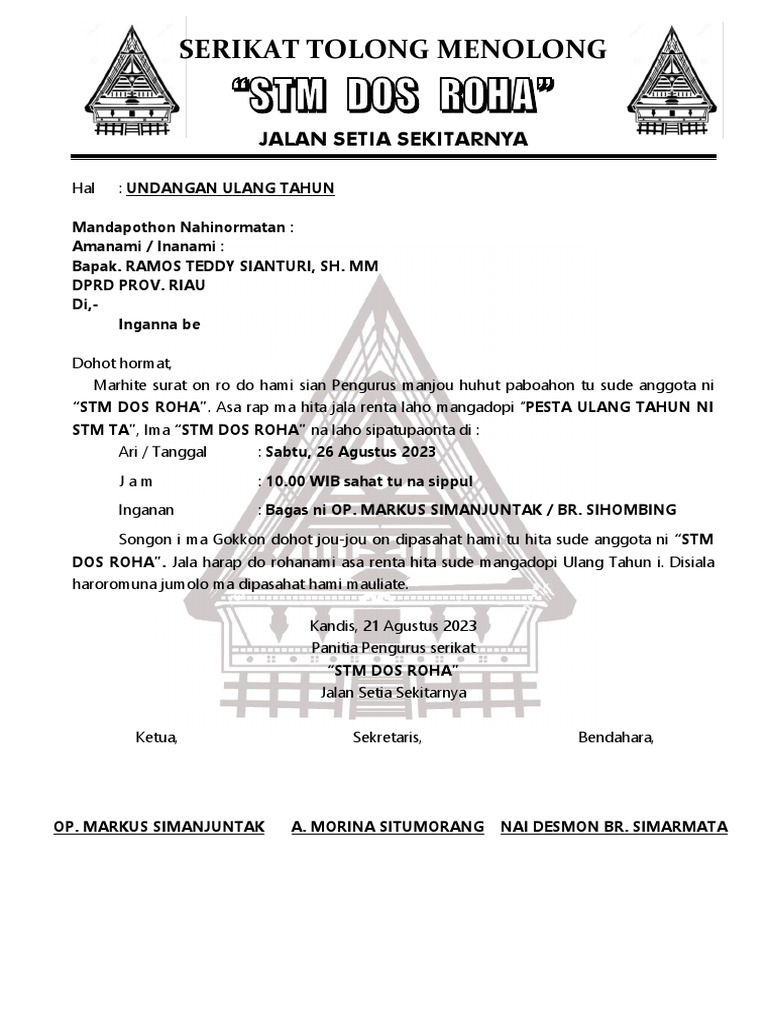 Undangan Pesta Ulang Tahun STM DOS ROHA | PDF
