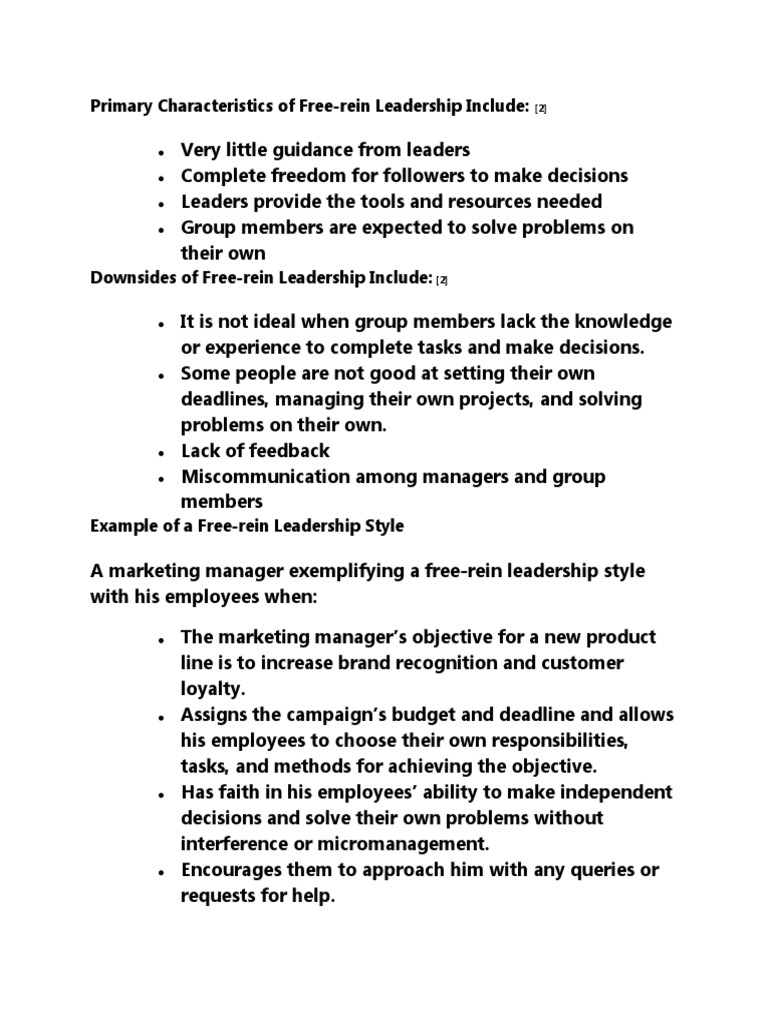 Primary Characteristics of Free Rein Leadership PDF