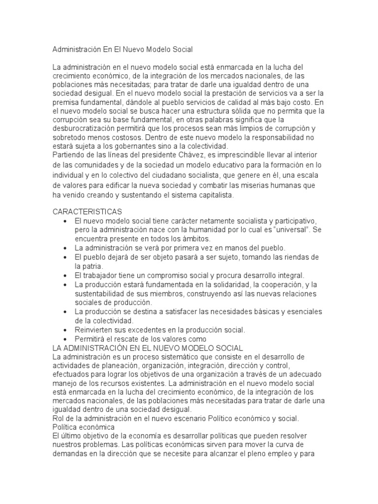 Administración En El Nuevo Modelo Social Pdf