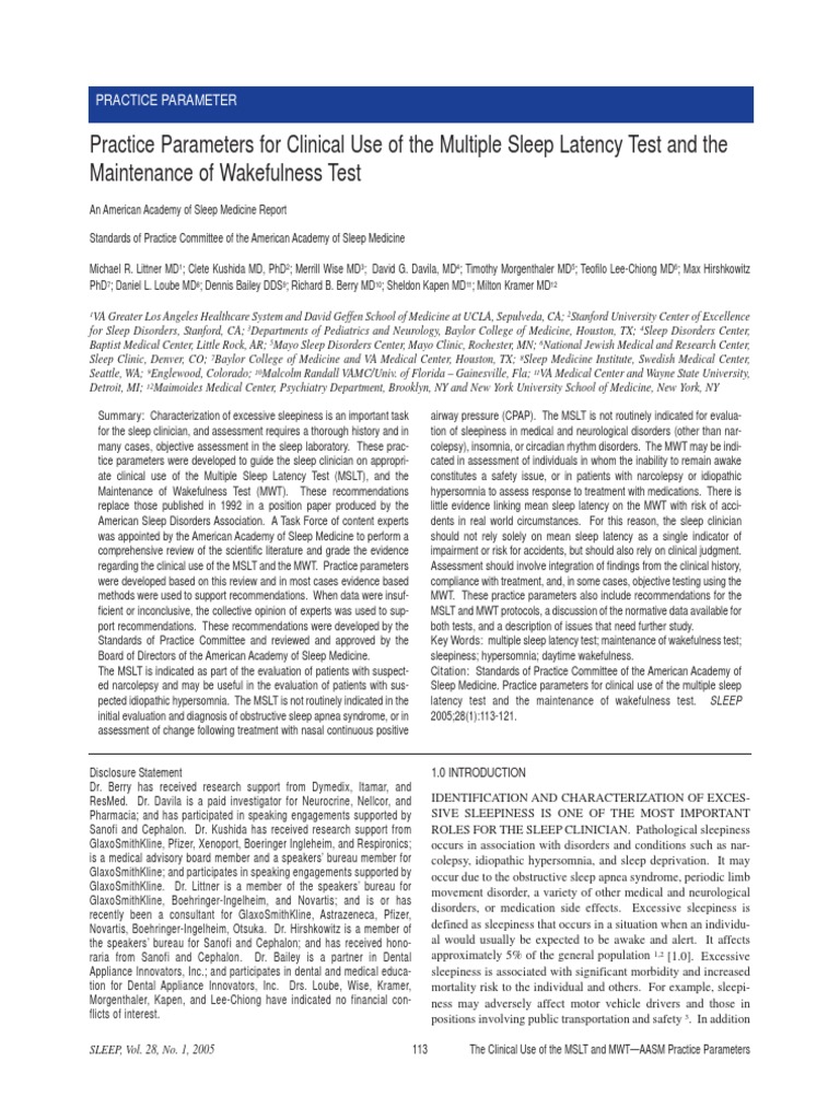 Updated protocols available for evaluation of daytime sleepiness and ...