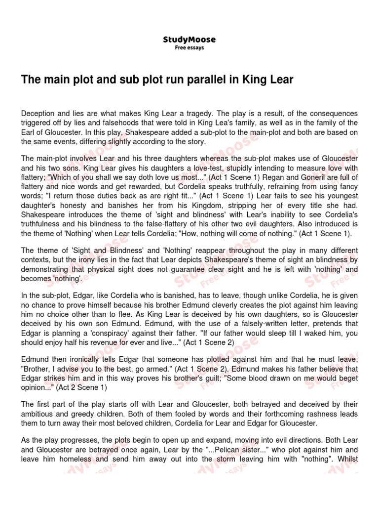 King Lear: Main and Subplot Analysis | PDF | King Lear