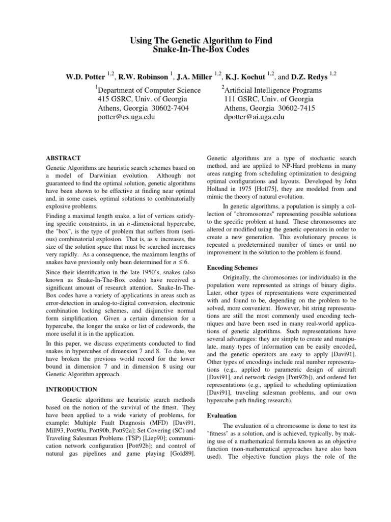 Genetic Algorithms for Snake Codes | PDF | Genetic Algorithm ...